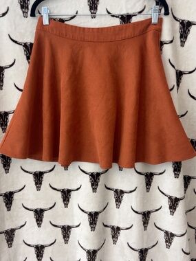 SHEIN Rust Orange Flared Skater Mini Skirt Side Zip Size M